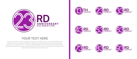 anniversary logo set with circle. purple color on white background for celebration moment