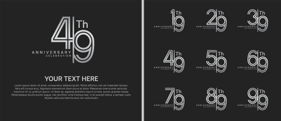 anniversary logo set with split style. silver color on black background for celebration moment