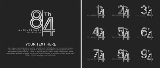 anniversary logo set with split style. silver color on black background for celebration moment
