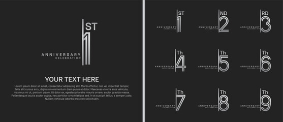 anniversary logo set with split style. silver color on black background for celebration moment