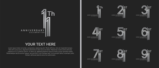 anniversary logo set with split style. silver color on black background for celebration moment