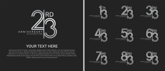 anniversary logo set with split style. silver color on black background for celebration moment