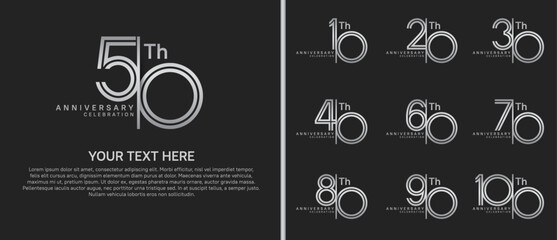 anniversary logo set with split style. silver color on black background for celebration moment