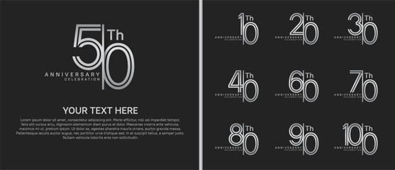 anniversary logo set with split style. silver color on black background for celebration moment