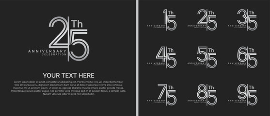 anniversary logo set with split style. silver color on black background for celebration moment