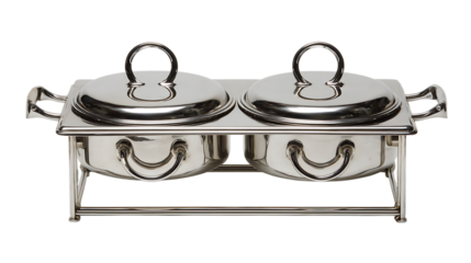 Elegant double chafing dish isolated on transparent background.