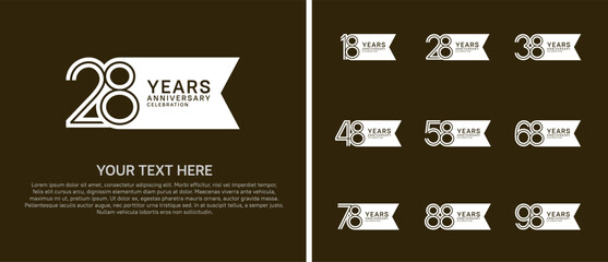 anniversary logo set with ribbon shape. white color on brown background for celebration moment