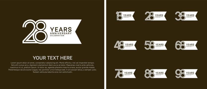 anniversary logo set with ribbon shape. white color on brown background for celebration moment