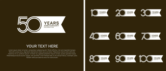 anniversary logo set with ribbon shape. white color on brown background for celebration moment