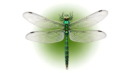 Vibrant Green Dragonfly Digital Art with Intricate Transparent Wings and Iridescent Body