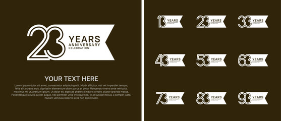 anniversary logo set with ribbon shape. white color on brown background for celebration moment