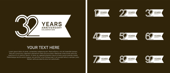anniversary logo set with ribbon shape. white color on brown background for celebration moment