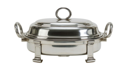 Elegant silver chafing dish isolated on transparent background.