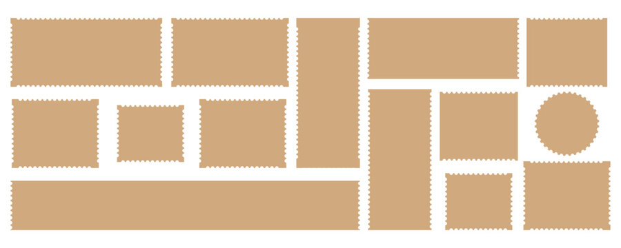 Empty geometric frames with wavy edges. Set of postage stamps or text boxes. Vector.