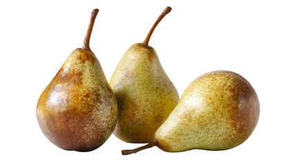 Three ripe pears isolated on transparent background.