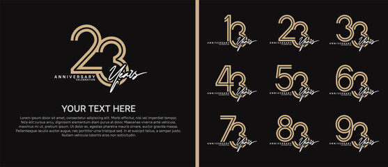 anniversary logo set with handwriting. brown and white color on black background for celebration moment