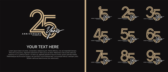 anniversary logo set with handwriting. brown and white color on black background for celebration moment