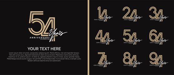 anniversary logo set with handwriting. brown and white color on black background for celebration moment