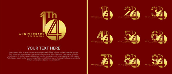 anniversary logo set with circle. gold color on red background for celebration moment