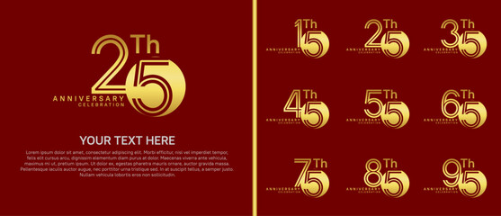 anniversary logo set with circle. gold color on red background for celebration moment