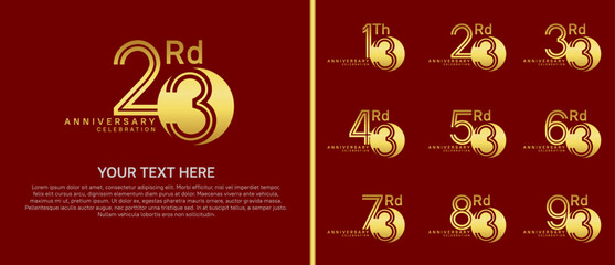 anniversary logo set with circle. gold color on red background for celebration moment