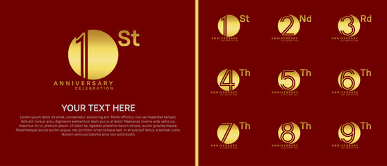 anniversary logo set with circle. gold color on red background for celebration moment