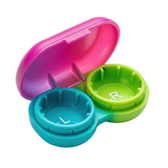 Vibrant contact lens case with colorful design and transparent background