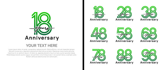 Naklejka premium anniversary logo set with handwriting. green and black color on white background for celebration moment