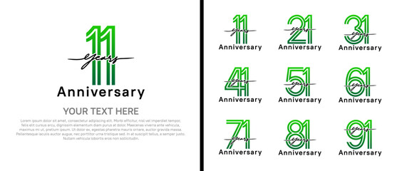 anniversary logo set with handwriting. green and black color on white background for celebration moment