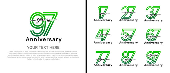 anniversary logo set with handwriting. green and black color on white background for celebration moment
