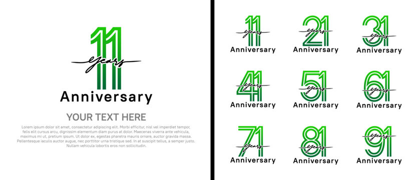 anniversary logo set with handwriting. green and black color on white background for celebration moment - Powered by Adobe
