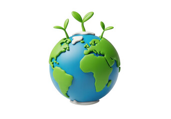 3d earth with growing plants isolated on transparent background