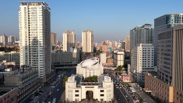 Lanzhou Gansu Great Mosque Aerial View with Modern Urban Skyline