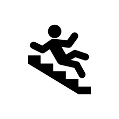 Slippery stairs icon, falling down the stairs icon, warning of danger symbol.Flat vector illustration design isolated