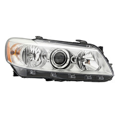 Modern car headlight with chrome accents and clear lens