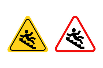 Slippery staircase caution sign. Stairs safety warning sign. Flat vector illustration design isolated