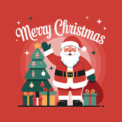 Festive Christmas Illustration with Santa Claus and Decorated Tree spreading holiday cheer and joyful spirit for seasonal designs and greeting cards