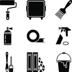 Home Renovation & DIY Solid Icons – Paint, Tools, and Improvement Symbols