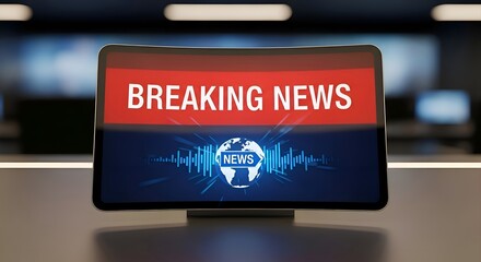 Fototapeta premium A centered screen device projecting “Breaking News”