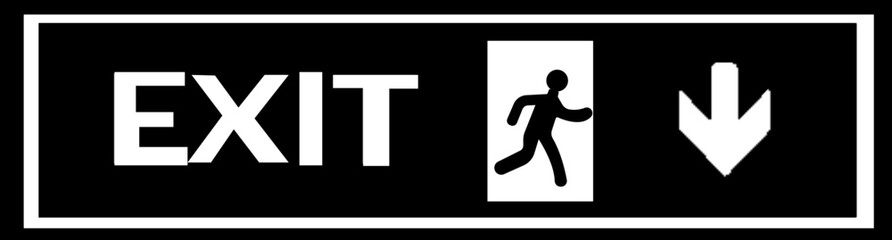 Emergency Exit Icon. Vector illustration of running man and exit door sign. Escape and evacuation symbol. Various exit sign isolated white background. Evacuation of people to safety.