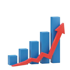 3d business growth chart with upward arrow isolated on transparent background