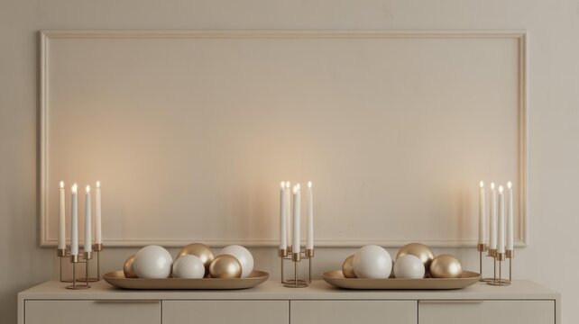 Minimalist beige & gold taper candles - neutral Christmas centerpiece banner