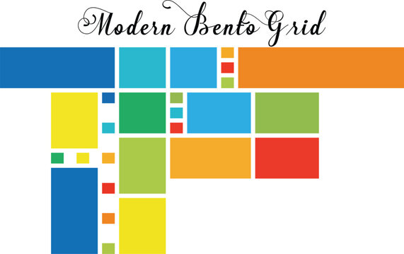 Colorful Geometric Bento Grid Layout With Elegant Script Title Keywords: bento grid, layout - Powered by Adobe