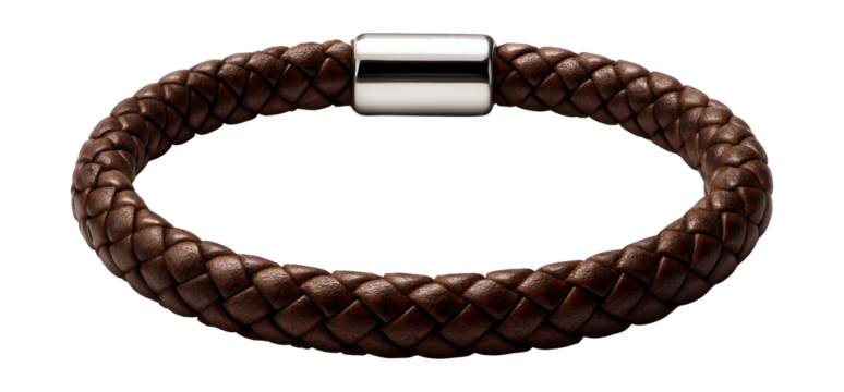 Woven leather bracelet featuring a sleek metal slider bead.