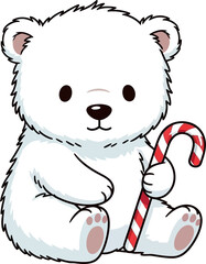 Obraz premium Cute Polar Bear with Candy Cane Illustration for Holiday Cheer