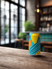 Metal Beer Can Mockup Set on Wooden Counter