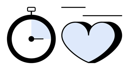 Stopwatch and heart with motion lines portray balance between time management and emotional priorities. Ideal for wellness, productivity, healthcare, relationships, focus, mindfulness, simplicity