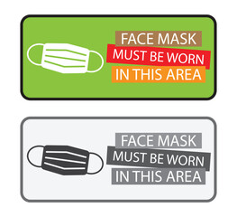 Face Mask Must Be Worn Sign Icons Set, Health and Safety Warning Labels