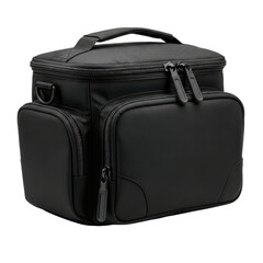 Sleek black insulated lunch bag with handle and zippered pockets