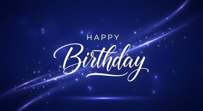 Elegant happy birthday greeting with glowing light streaks and bokeh - Powered by Adobe